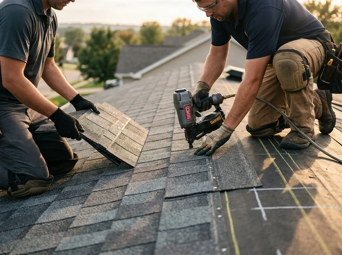 Professional roofer working on a residential roof in South Brunswick